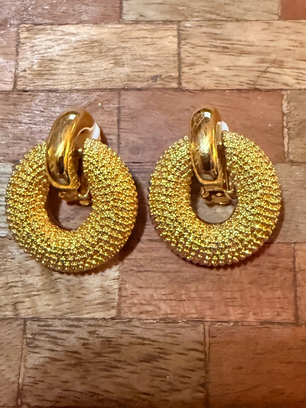 Gold Textured Clip-On Earrings